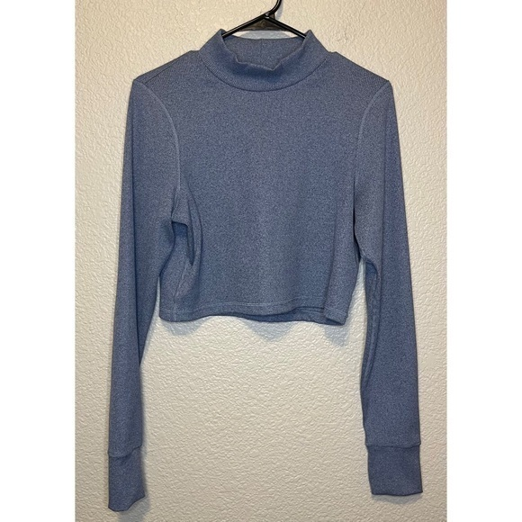 Offline by Aerie Cropped Heather Blue Mockneck Long‎ Sleeve Large - Picture 1 of 5